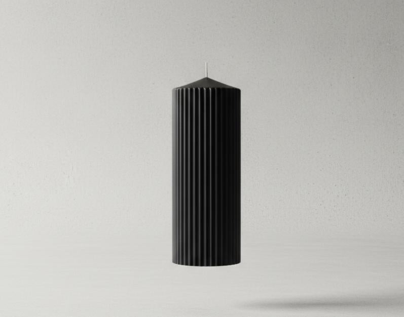 Black Fluted Pillar Candle