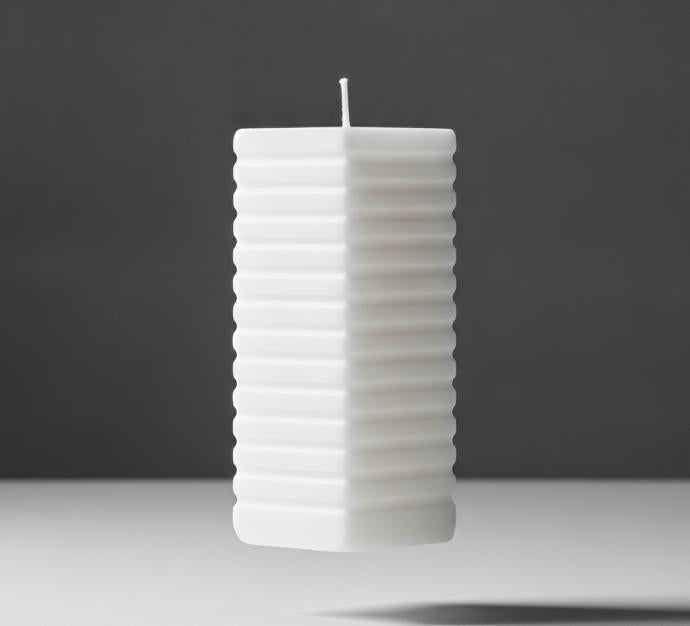 White Ribbed Geometric Candle