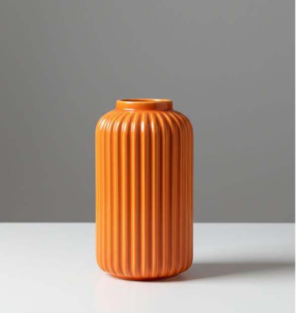 Orange Ribbed Cylinder Vase