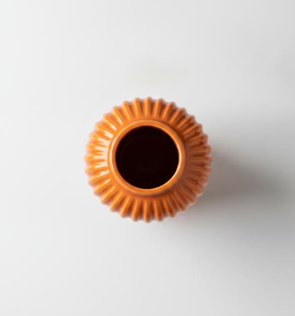 Orange Ribbed Cylinder Vase