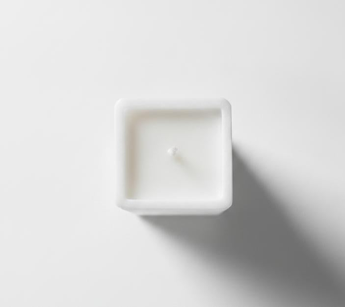 White Ribbed Geometric Candle